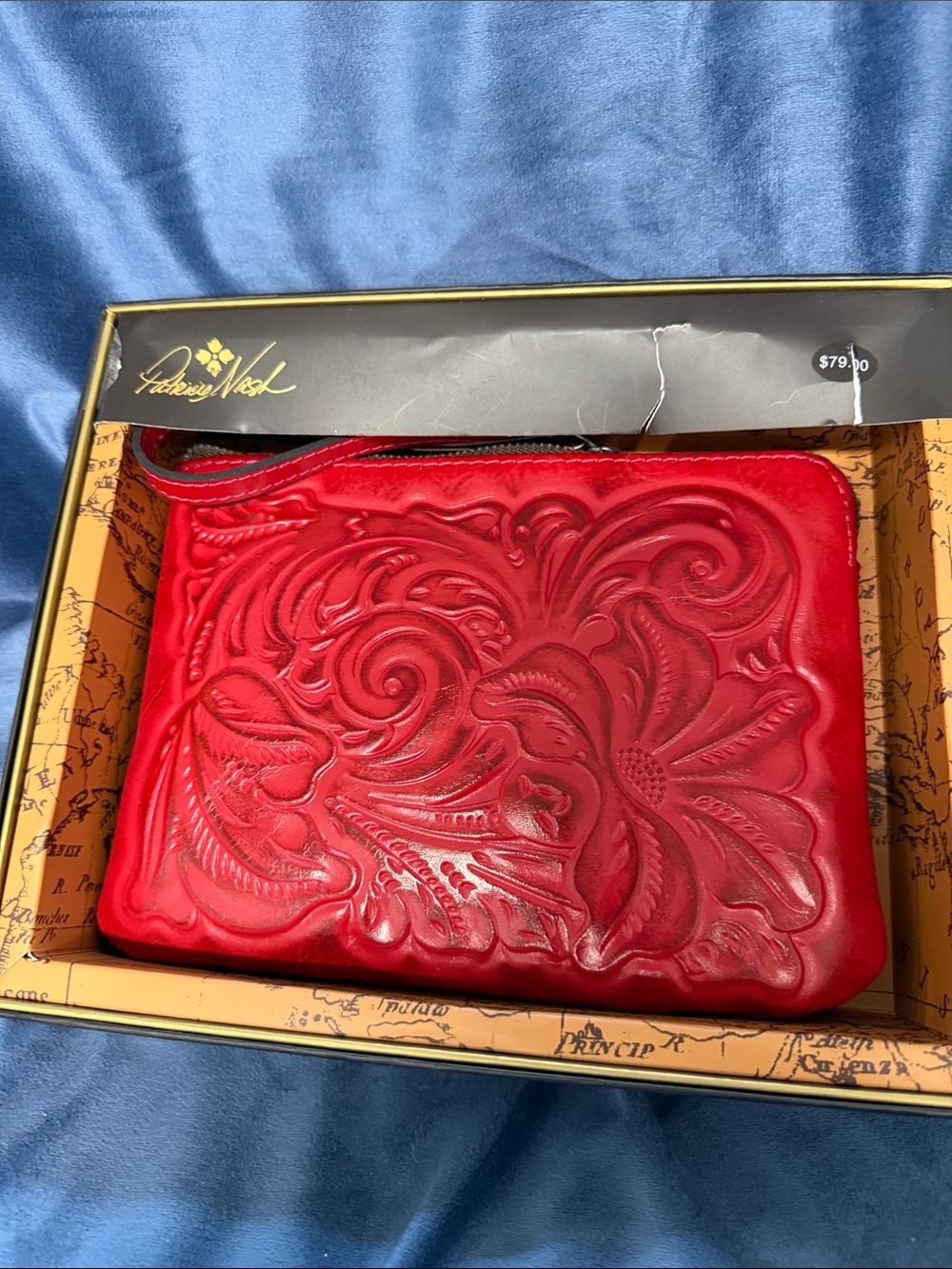 Patricia Nash Red Tooled Leather Wristlet Pouch